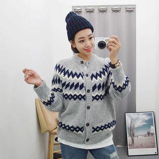 Raglan-shoulder Nordic Pattern Cardigan
