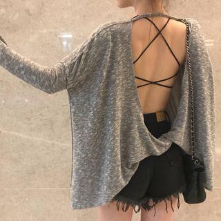 Open Back Long-sleeve T-shirt / Cross Strap Camisole Top