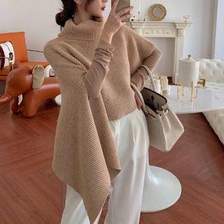 Turtleneck Asymmetrical Shawl / Long-sleeve Plain T-shirt