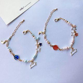 Rabbit & Planet Faux Pearl Charm Bracelet