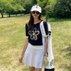 Contrast-trim Embroidered Knit Top