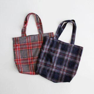 Plaid Wool Blend Shopper Bag