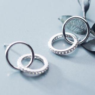 925 Sterling Silver Rhinestone Interlocking Hoop Earring 1 Pair - S925 Silver - Silver - One Size