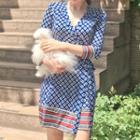 Print 3/4-sleeve A-line Mini Wrap Dress