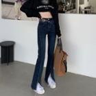 High-waist Slit Flare Fleece-lined Jeans