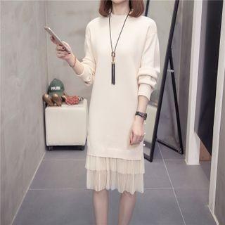 Mesh Panel Knit Midi Shift Dress