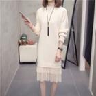 Mesh Panel Knit Midi Shift Dress