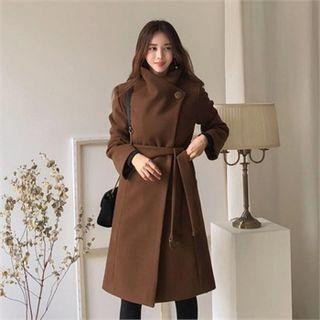 Wide-lapel Wrap Coat With Belt