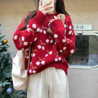 Round-neck Printed Cherry Oversize Sweater
