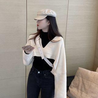 Polo-neck Cropped Sweater Off-white - One Size