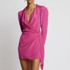 Long Sleeve V-neck Tie-waist Mini Shirtdress