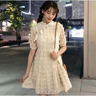 Bow Mock-neck Short-sleeve A-line Dress