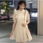 Bow Mock-neck Short-sleeve A-line Dress