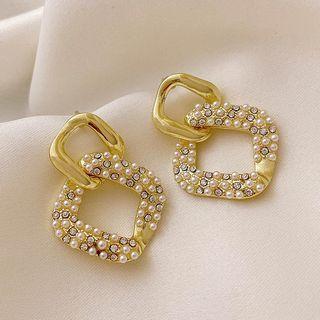 Square Faux Pearl Dangle Earring 1 Pair - Silver Needle - Earring - Gold - One Size