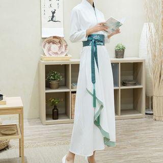 3/4-sleeve V-neck Hanfu Midi Dress