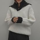 Contrast-collar Cable-knit Sweater Ivory - One Size