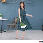 Tie-waist Dotted Sleeveless Midi Dress