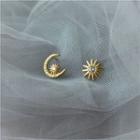 Rhinestone Star Stud Earring 1 Pair - S925 Silver Needle - Gold - One Size