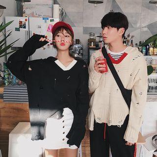 Couple Matching Ripped Hooded Sweater