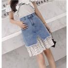 Denim Panel A-line Skirt