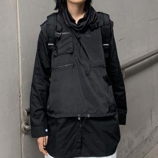 Set: Plain Shirt + Pocket Detail Vest Black - One Size