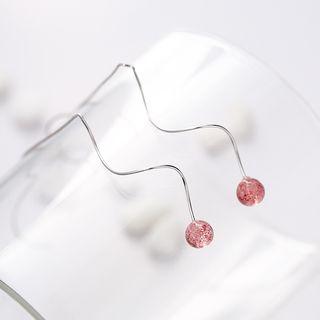 925 Sterling Silver Bead Drop Earring 1 Pair - Through Earrings - Long - Rhinestone - One Size