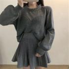 Set: Frayed Sweater + Knit Mini A-line Skirt