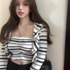 Halter-neck Striped Camisole Top / Cropped Cardigan