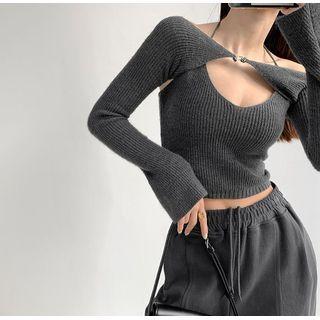 Ribbed Halter Top With Cape In 5 Colors