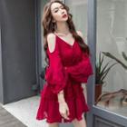 Cold Shoulder Lace Panel A-line Chiffon Dress