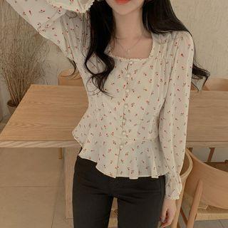Floral Print Bell-sleeve Peplum Blouse