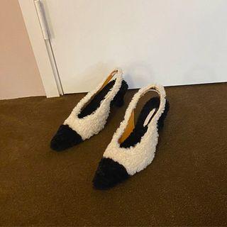 Cap-toe Faux-fur Slingback Pumps