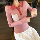 Pocket Patch Long-sleeve Polo Knit Top