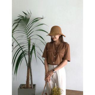 Collarless Short-sleeve Shirt