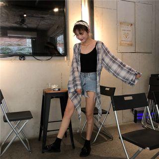 Tie-hem Long Sleeve Plaid Shirt / Spaghetti-strap Dress / Camisole Top