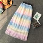 Rainbow Block Tiered Midi Sheer Skirt
