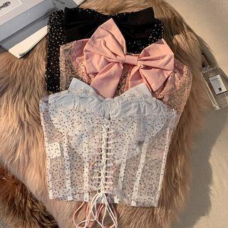 Strapless Lace-up Lace Top