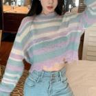 Fray Hem Striped Cropped Sweater