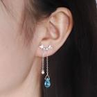 Butterfly Faux Crystal Sterling Silver Fringed Earring 1 Pair - Silver & Blue - One Size