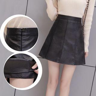 Faux Leather Mini A-line Skirt / Wide-leg Shorts