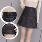 Faux Leather Mini A-line Skirt / Wide-leg Shorts