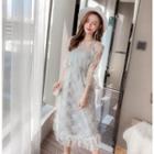 Set: Slipdress + 3/4-sleeve Lace A-line Midi Dress