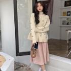 Floral Cardigan / Plain Midi A-line Skirt