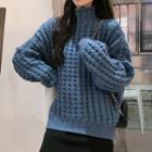 Mock-neck Cable-knit Sweater Blue - One Size