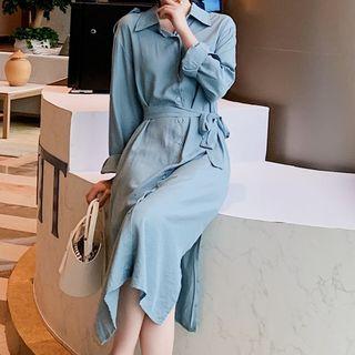 Plain Tie-front Midi Shirtdress