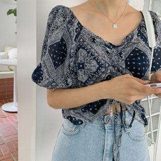Two-way Drawstring Paisley Crop Top