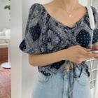 Two-way Drawstring Paisley Crop Top