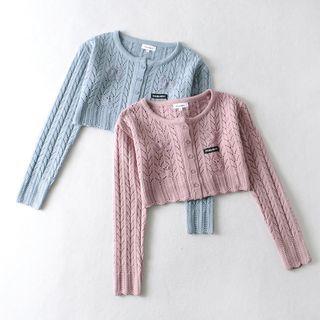 Long Sleeve Pointelle Knit Crop Cardigan