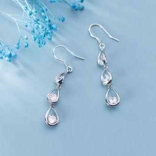 Rhinestone Sterling Silver Drop Earring 1 Pair - S925 Silver - Silver - One Size