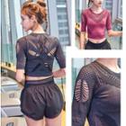 Elbow-sleeve Perforated Sports Top